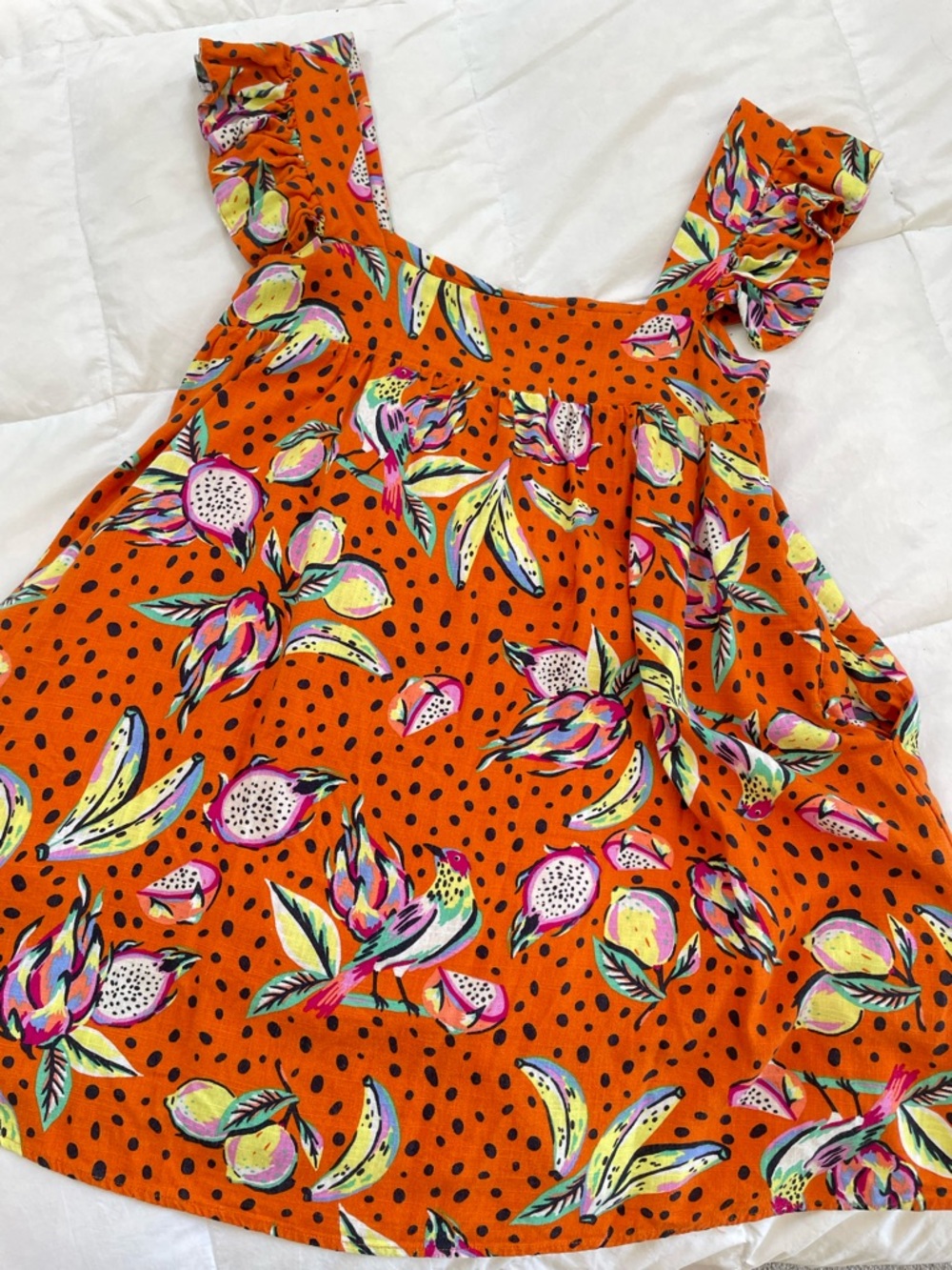 Kourt Anthropologie Sz small baby doll sun dress resort wear tropical birds